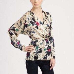 Rachel Zoe Silk Plunging Wrap Top